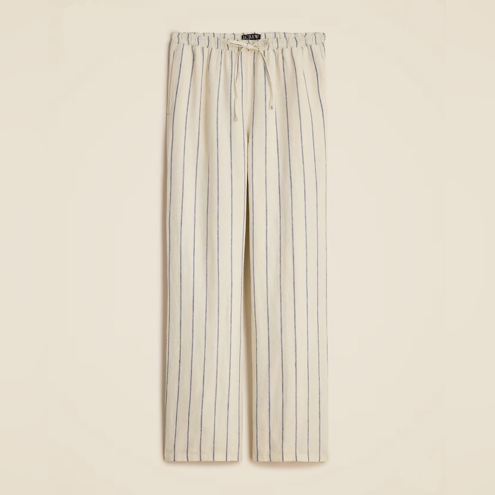 J Crew Ivory New Soleil Pant in Striped Linen Size M NWT